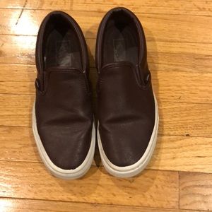 VANS maroon leather slip ons